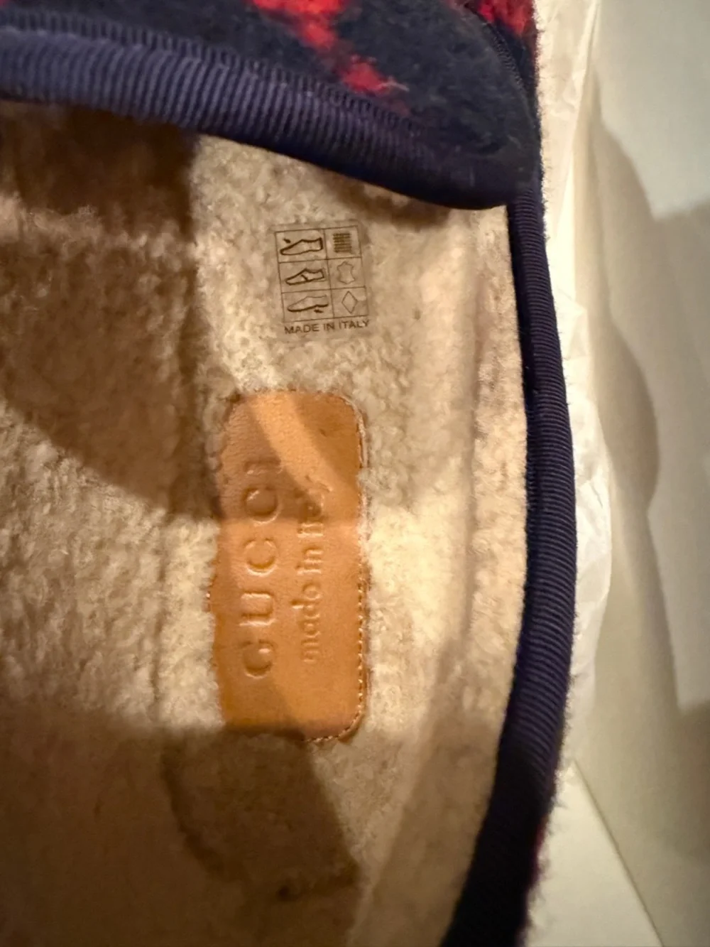 Gucci Navy Wool Slip-On Mule with Red GG Pattern and Gold Horsebit Size 7 UK - Picture 5 of 8